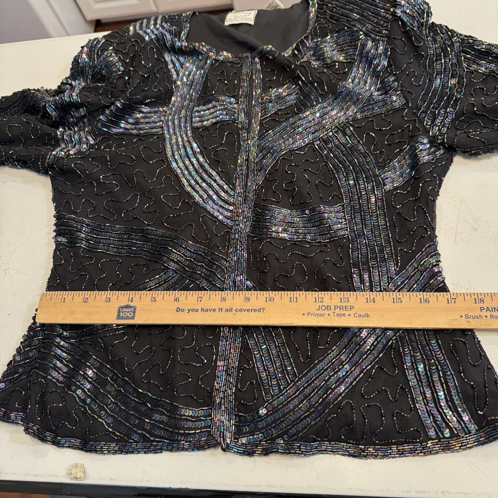 Stenay Beaded Sequin Silk‎ Top Cardigan Sz L VTG 80s 90s Cocktail Jacket Formal - Picture 7 of 9